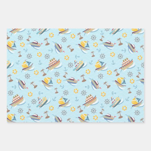 Fun Boats Blue Wrapping Paper (Voorkant)