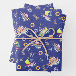 Fun Boats Blue Wrapping Paper