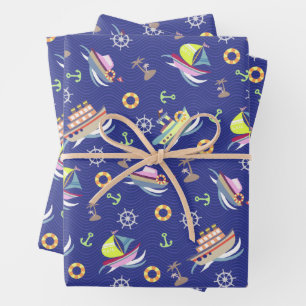 Fun Boats Blue Wrapping Paper