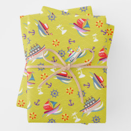 Fun Boats Lemon Green Wrapping Paper