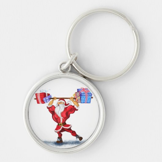 Fun Bodybuilder Santa Claus met kerstcadeaus K Sleutelhanger (Voorkant)