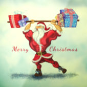 Fun Bodybuilder Santa Claus met kerstcadeaus Raamsticker (Vel 3)