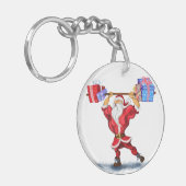 Fun Bodybuilder Santa Claus met kerstcadeaus Sleutelhanger (Voorkant Links)