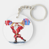Fun Bodybuilder Santa Claus met kerstcadeaus Sleutelhanger (Achterkant)