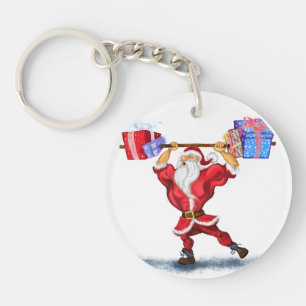 Fun Bodybuilder Santa Claus met kerstcadeaus Sleutelhanger
