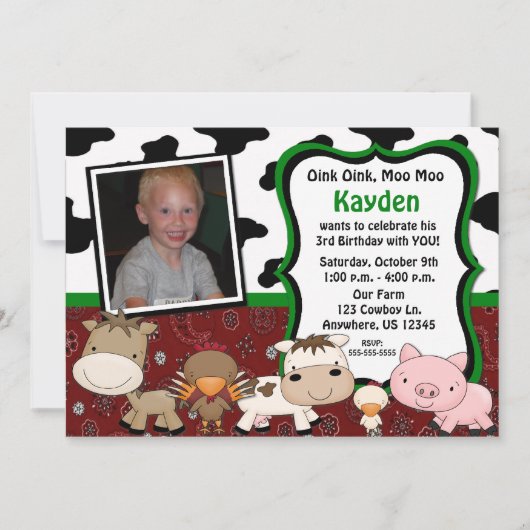 Fun Boerderij Kinder Foto Birthday Uitnodiging (Voorkant)