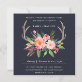 FUN BOHO NAVY BLUSH ANTLER FLORAL COUNTRY WEDDING KAART (Voorkant)