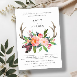 FUN BOHO WHITE BLUSH ANTLER FLORAL COUNTRY WEDDING KAART