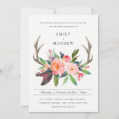 FUN BOHO WHITE BLUSH ANTLER FLORAL COUNTRY WEDDING KAART (Voorkant)