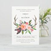 FUN BOHO WHITE BLUSH ANTLER FLORAL COUNTRY WEDDING KAART (Staand voorkant)