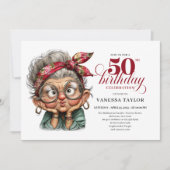 Fun bold 50th birthday woman whimsical invitation kaart (Voorkant)