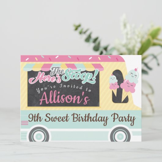 Fun Bold Ice Cream Truck Birthday Party Uitnodigin Kaart (Staand voorkant)