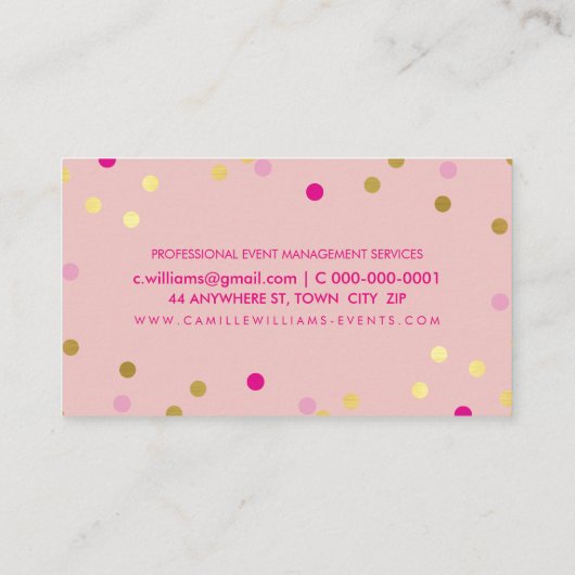 FUN BOLD KLEURRIJKE confetti cool goud roze blauw Visitekaartje (Achterkant)