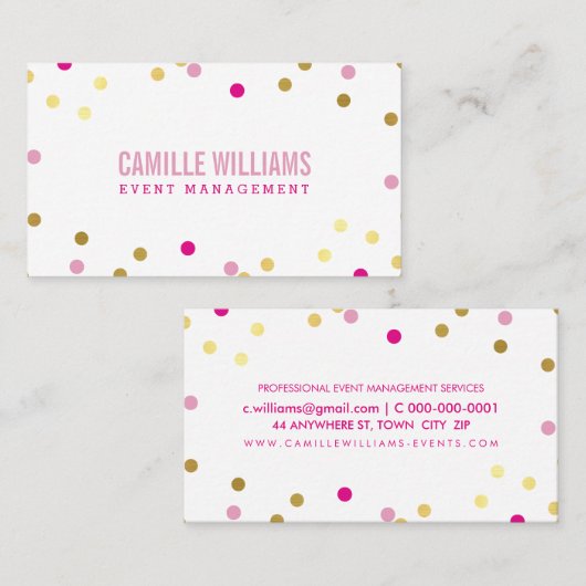 FUN BOLD KLEURRIJKE confetti cool goud roze blauw Visitekaartje (Voorkant / Achterkant)