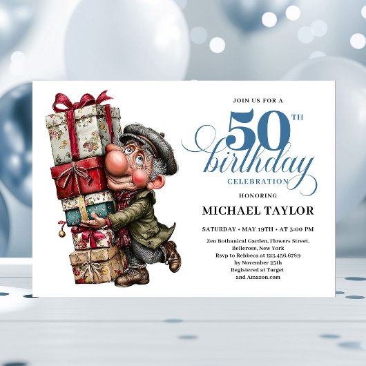 Fun Bold Man 50th Birthday Comedy Event Invite Kaart