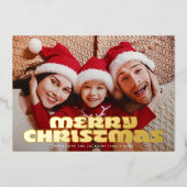 FUN & Bold Modern Gouden Foto VROLIJK Kerstmis Folie Feestdagenkaart (Voorkant)