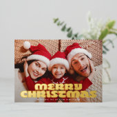 FUN & Bold Modern Gouden Foto VROLIJK Kerstmis Folie Feestdagenkaart (Staand Voorkant)