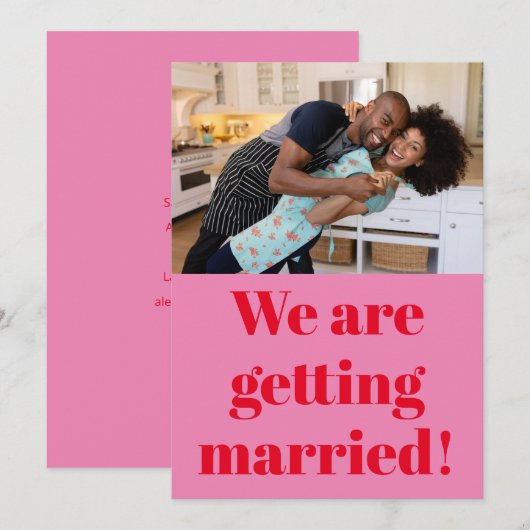 Fun Bold Modern Pink and Red Photo Wedding Save The Date (Voorkant / Achterkant)