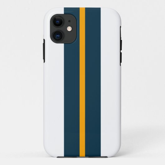 Fun Bold Ocean Blue Yellow Racing Stripes op wit Case-Mate iPhone Case (Achterkant)