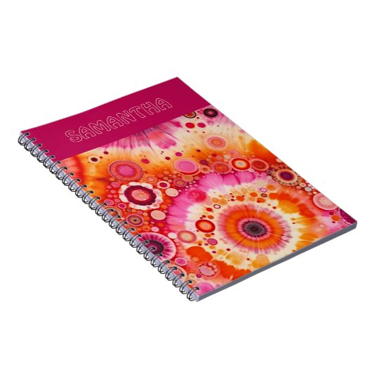Fun Bold Orange Hot Pink Batik Circles Art Pattern Notitieboek (Rechterzijde)