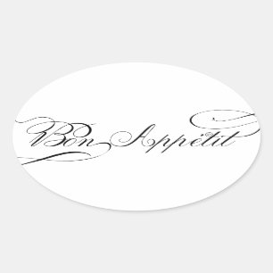 Fun Bon Appetit Fancy Cursief Script voor Foodies Ovale Sticker