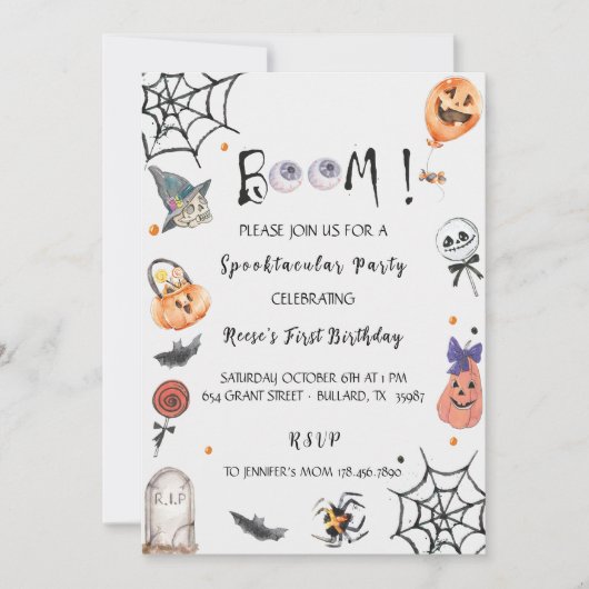 Fun Boo! Spooktacular Halloween birthday party Kaart (Voorkant)