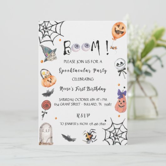 Fun Boo! Spooktacular Halloween birthday party Kaart (Staand voorkant)