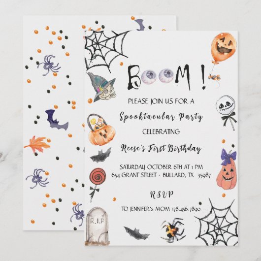 Fun Boo! Spooktacular Halloween birthday party Kaart (Voorkant / Achterkant)