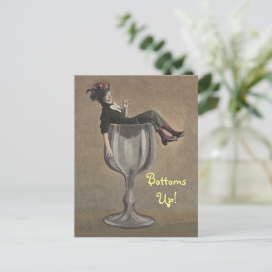Fun  Bottoms Up Lady in Wine Glass Briefkaart (Staand voorkant)
