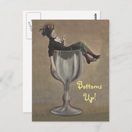 Fun  Bottoms Up Lady in Wine Glass Briefkaart (Voorkant / Achterkant)