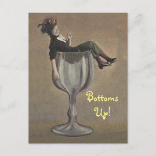 Fun  Bottoms Up Lady in Wine Glass Briefkaart