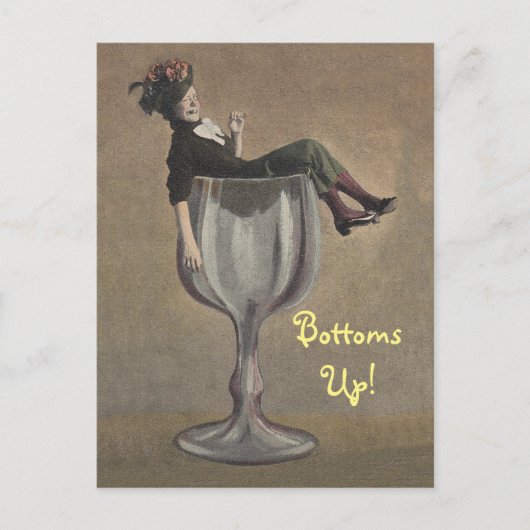 Fun  Bottoms Up Lady in Wine Glass Briefkaart (Voorkant)