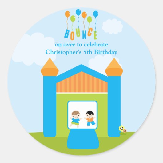 Fun bounce jongens verjaardagsfeest stickers (Voorkant)