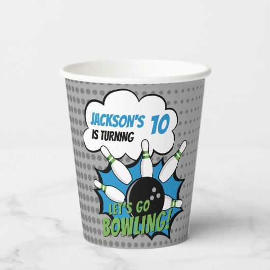 Fun Bowling Birthday Boy Papieren Bekers (Achterkant)