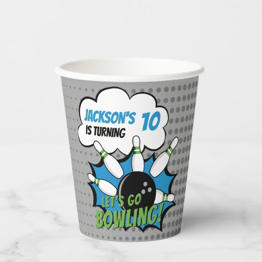 Fun Bowling Birthday Boy Papieren Bekers (Voorkant)