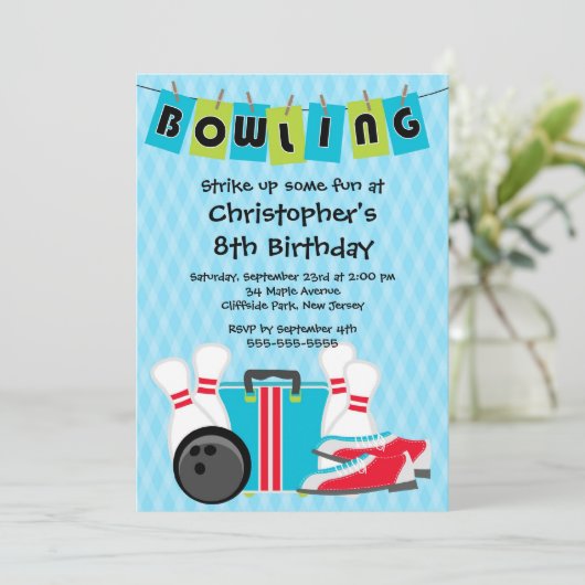 Fun Bowling Boys Birthday Party Kaart (Staand voorkant)