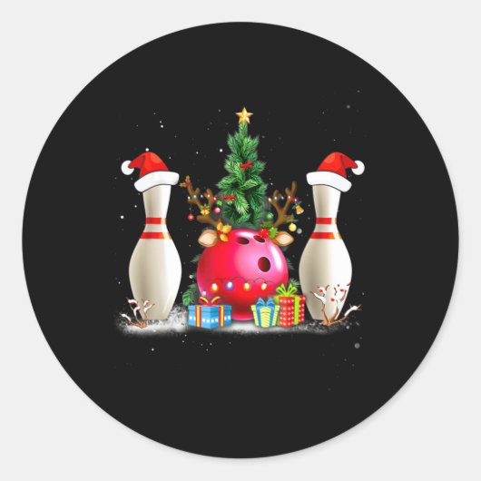 Fun Bowling Christmas Santa Hat Xmas Bowling Lover Ronde Sticker (Voorkant)