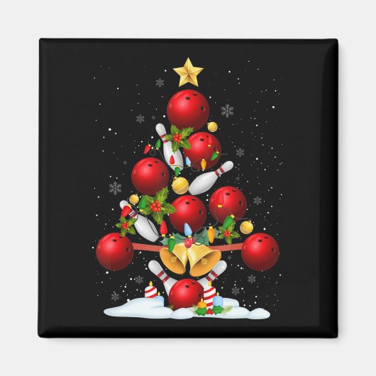 Fun Bowling-kerstboom verlicht kerstcadeautjes voo Magneet (Voorkant)