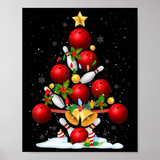 Fun Bowling-kerstboom verlicht kerstcadeautjes voo Poster (Voorkant)