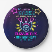 Fun Bowling Neon  Birthday Girl Papieren Bordje (Voorkant)