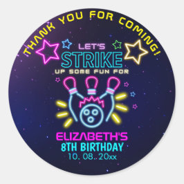 Fun Bowling Neon  Birthday Girl Ronde Sticker