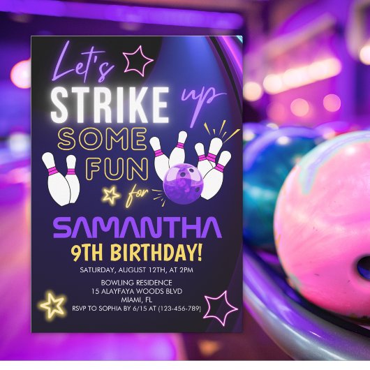 Fun Bowling party Design for Girls Kaart