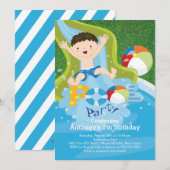 Fun Boy Pool Birthday Party Invitation Kaart (Voorkant / Achterkant)