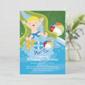 Fun Boy Pool verjaardagsfeestje uitnodiging (Staand voorkant)