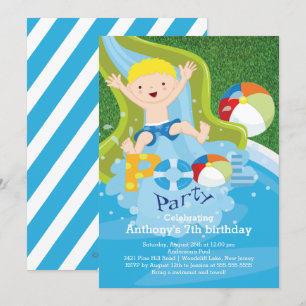 Fun Boy Pool verjaardagsfeestje uitnodiging