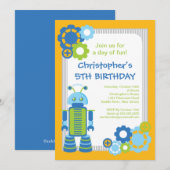 Fun Boy Robot Birthday Party Invitation Kaart (Voorkant / Achterkant)