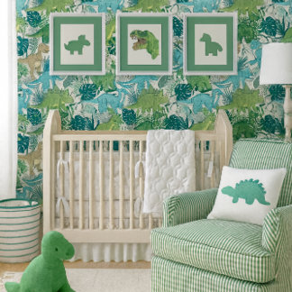 Fun Boys Dinosaurs Blue Green Seamless  Behang