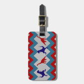Fun Boys Dinosaurs Red Blue Chevron Pattern Bagagelabel (Voorkant verticaal)
