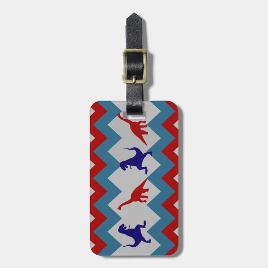 Fun Boys Dinosaurs Red Blue Chevron Pattern Bagagelabel (Voorkant verticaal)