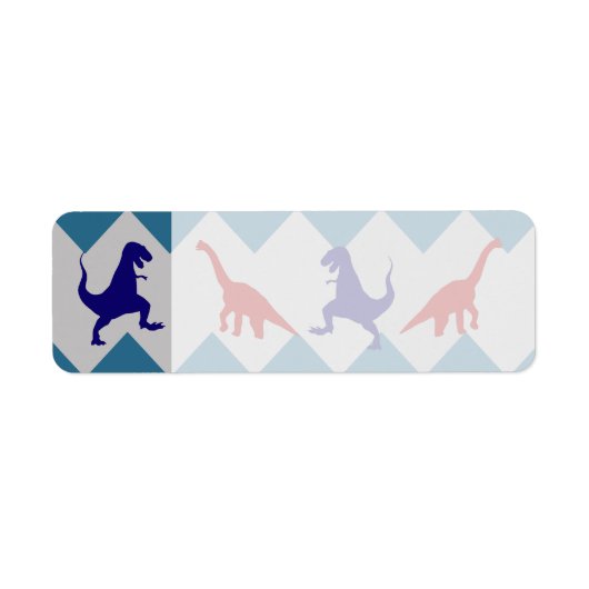 Fun Boys Dinosaurs Red Blue Chevron Pattern Etiket (Voorkant)